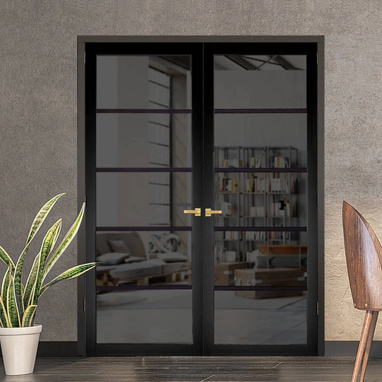 Black 5L Tinted Glazed Industrial Style Door Pair