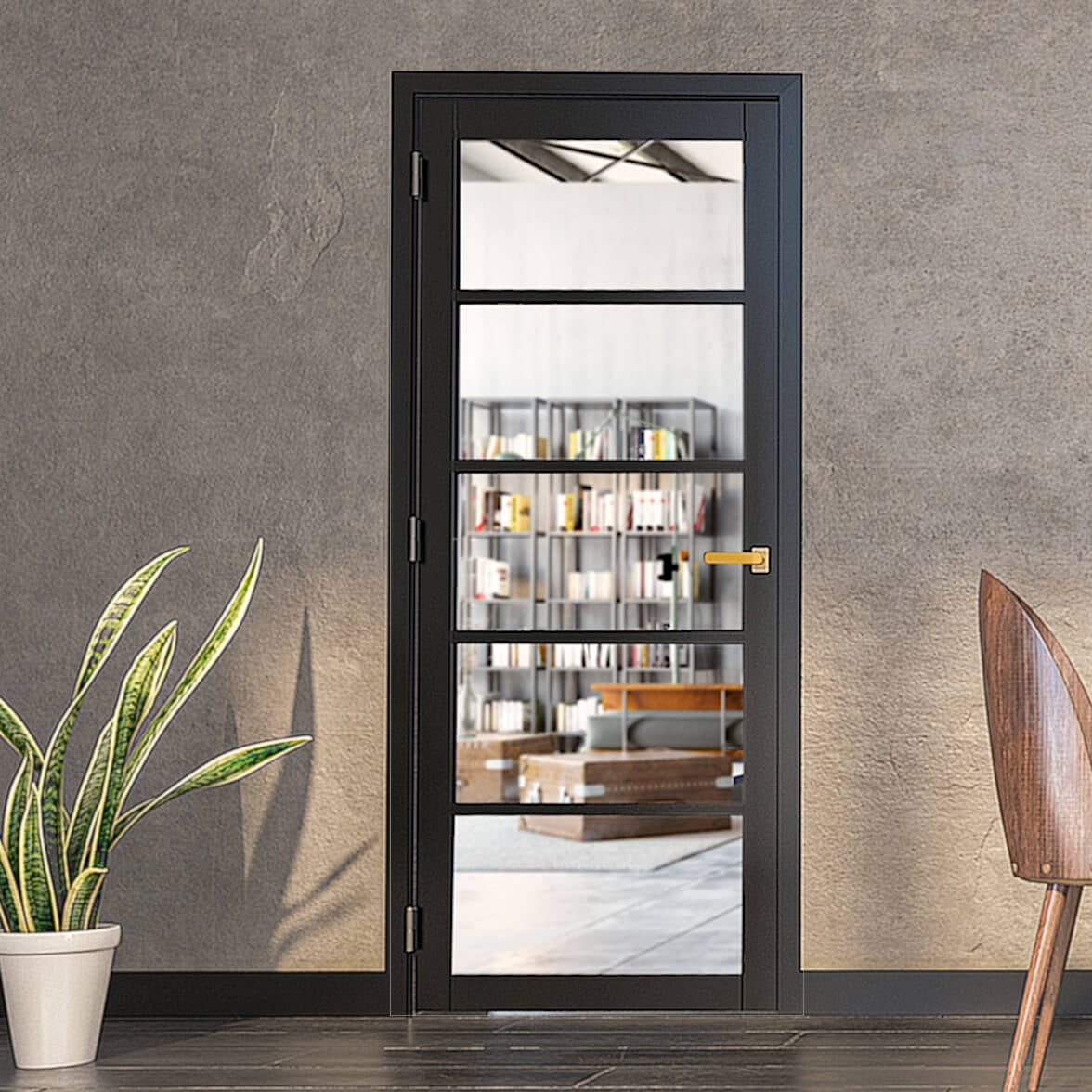 Black 5L Clear Glazed Custom Made Industrial Style Door – Emerald Doors