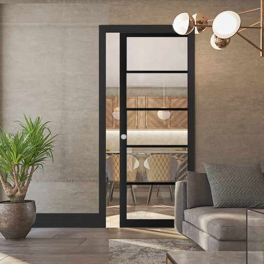 Black 5L Clear Glazed Pocket Door Set