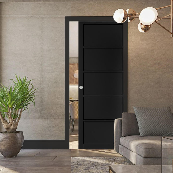 Black 5 Panel Pocket Door Set 