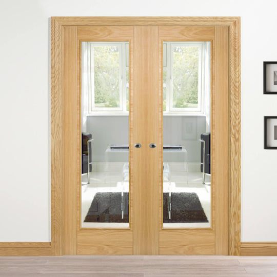 6006 Contemporary Glazed Oak French Doors
