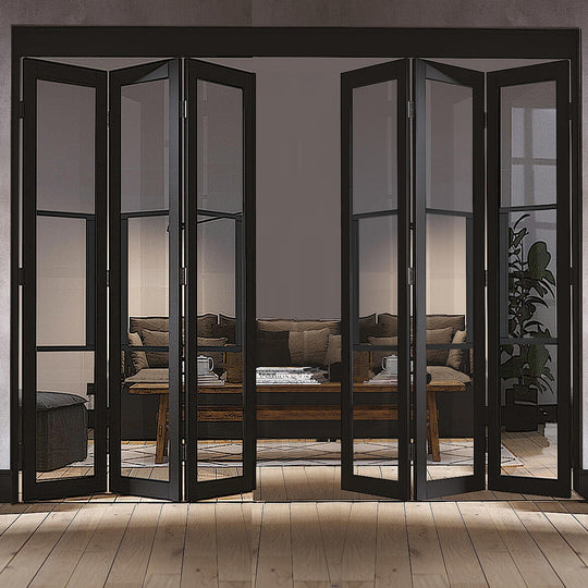 Black Tribeca 6 Door Industrial Style Folding Doors With Clear Glass