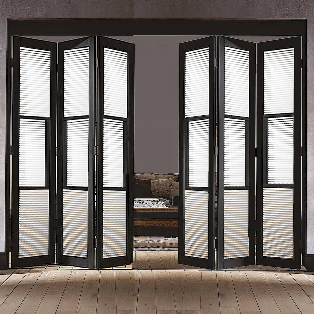 Black Tribeca 6 Door Industrial Style Folding Doors Reeded Glazed 