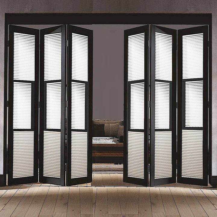 Black Tribeca 6 Door Industrial Style Folding Doors Reeded Glazed 