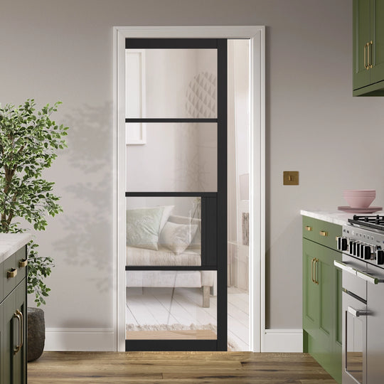 Black Chelsea 4L Clear Glazed Pocket Door System