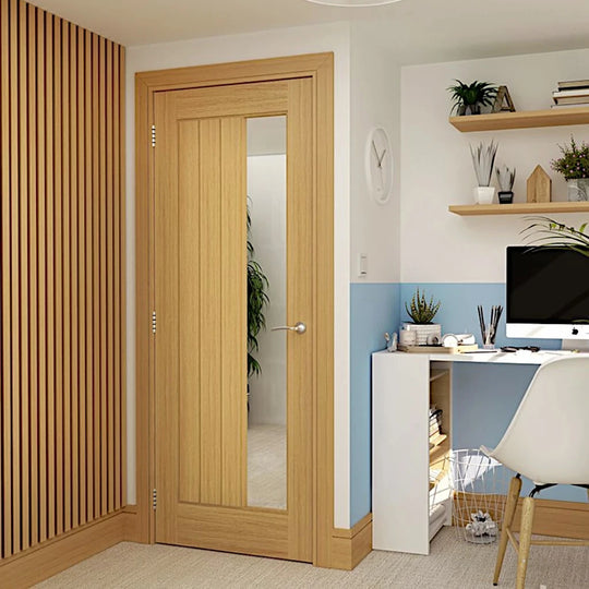 Ely 1SL Glazed Oak Fire Door Fully Finished