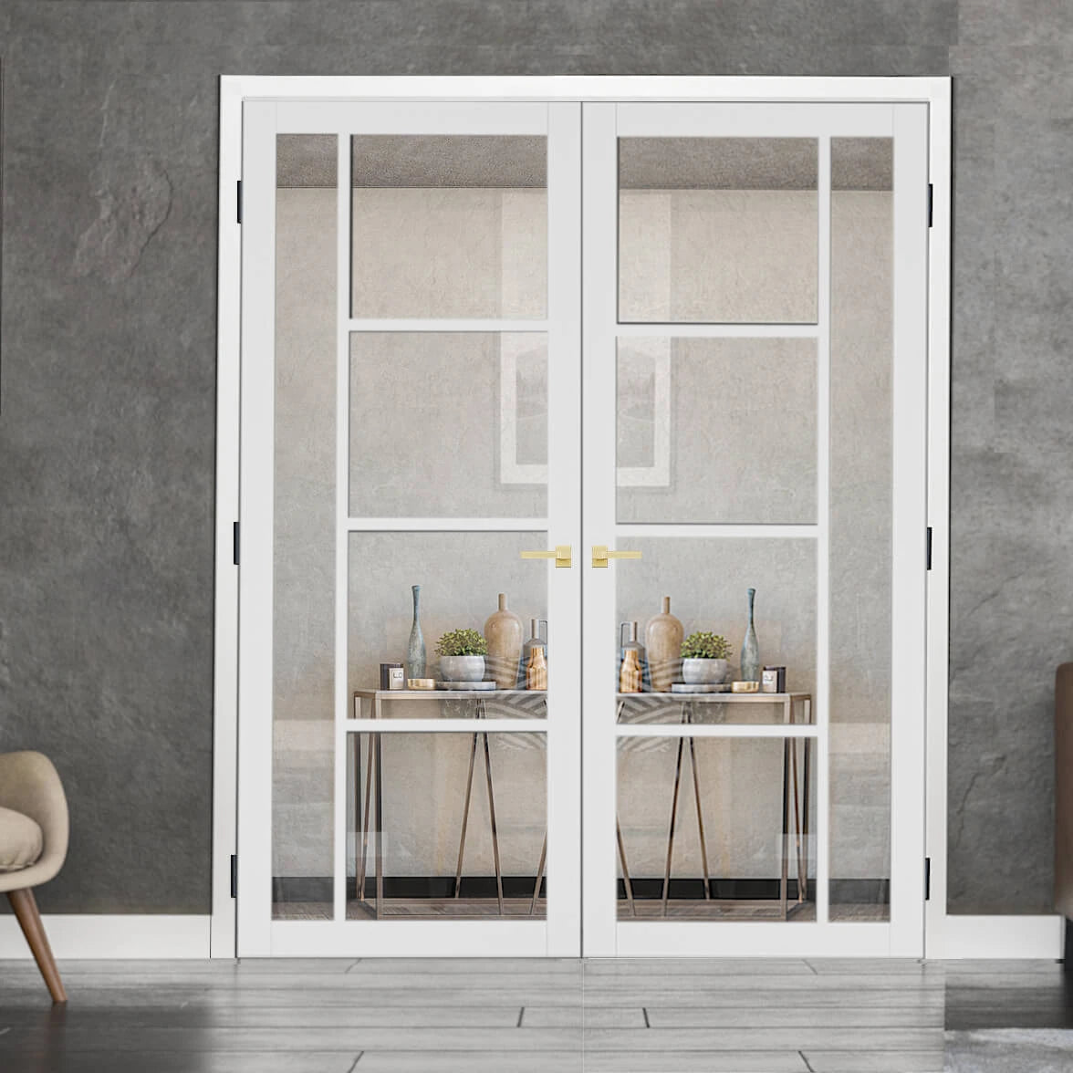 Enova White Clear Glazed Custom Made Industrial Style Door Pair ...