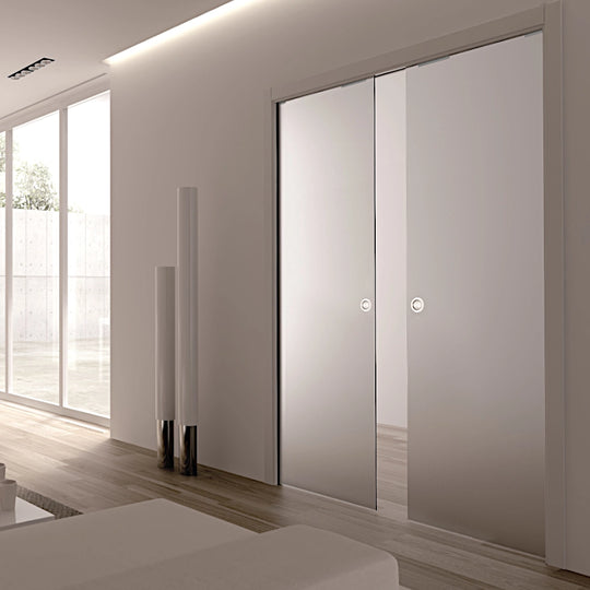 Double Satin Glass Pocket Door System