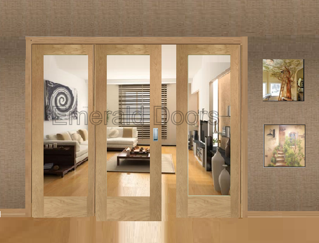 Oak Pattern 10 Sliding Door System with Fixed Panels (clear glass)   