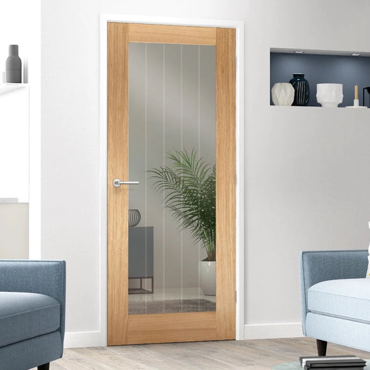 Mexicano Oak Pattern 10 Glazed Fire Door Fully Finished