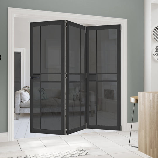Pryda Black Tinted Glazed Industrial Style Room Divider