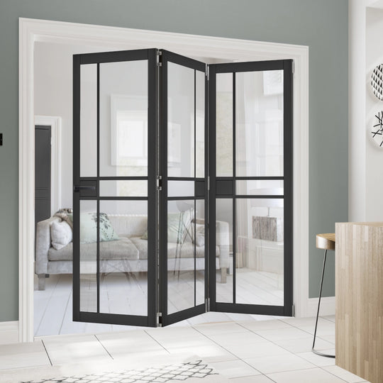 Pryda Black Clear Glazed Industrial Style Room Divider