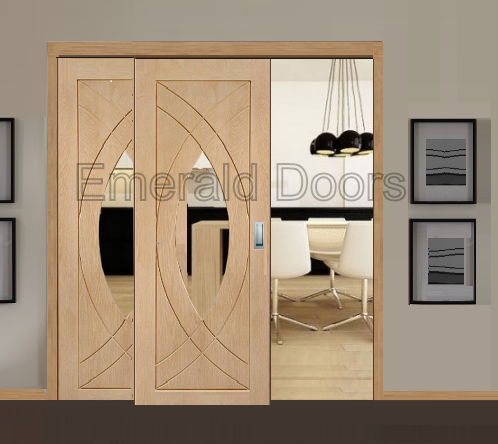 Oak Treviso Sliding Door with Fixed Side Panel