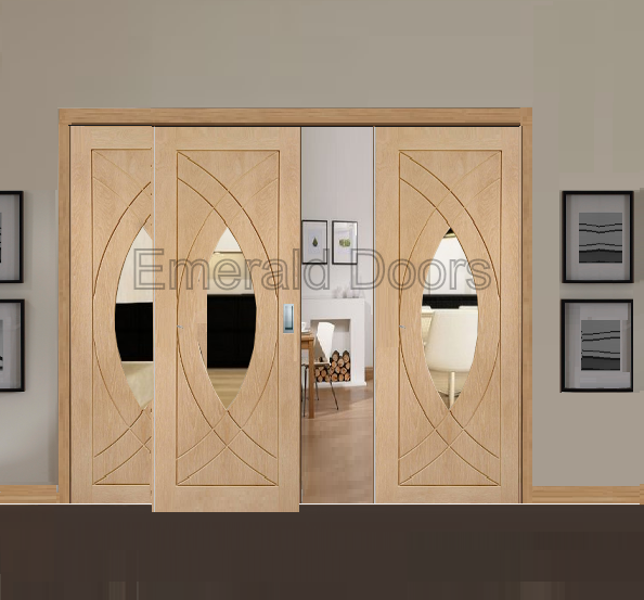 Oak Treviso Sliding Door with Two Fixed Side Panels