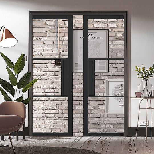 Black Tribeca 3L Clear Glazed Double Pocket Door System