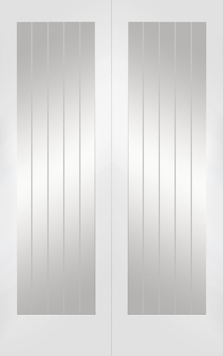 Custom Made Suffolk White French Doors with Clear Etched Glass 
