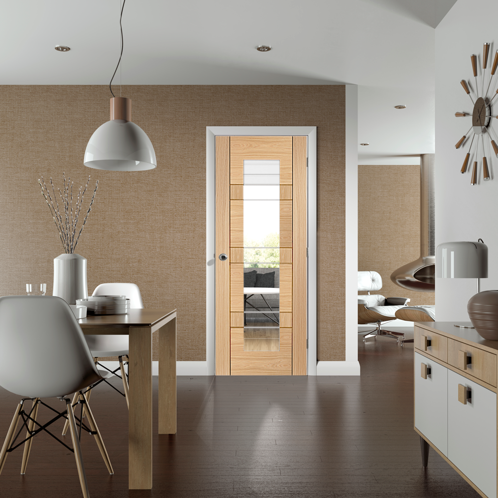 Latina Unfinished Oak Door In Roomset