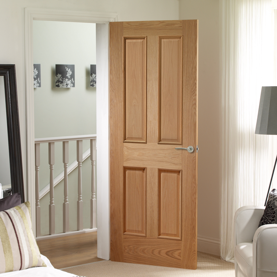 Victorian 4 Panel Oak Door with Raised Mouldings In Situ