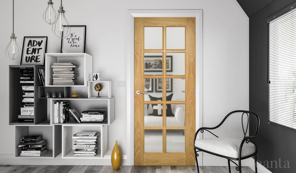 Oak Bristol Internal Door with Clear Bevelled Glass