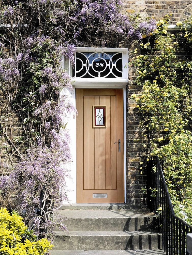 Chancery Onyx Tri-Glazed External Oak Door In Situ
