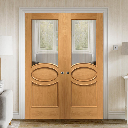 CUSTOM MADE CALABRIA OAK CLEAR GLAZED FRENCH DOORS