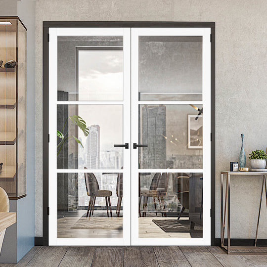 3L White Clear Glazed Industrial Style Door Pair