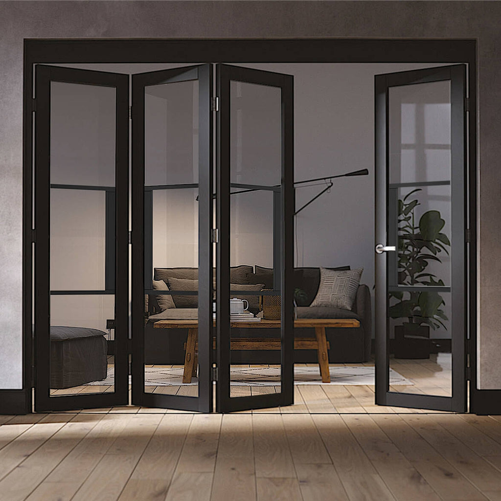 Black Tribeca 4 Door Industrial Style Folding Doors Clear Glazed