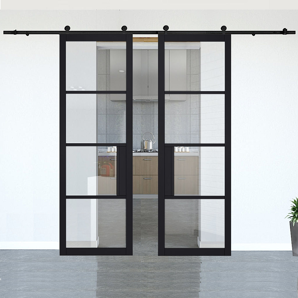 Chelsea Black Clear Glazed Double Doors with Double Sliding Track