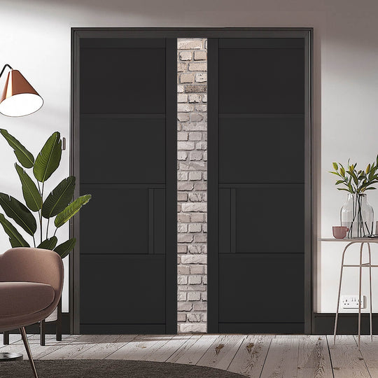Black Chelsea 4 Panel Double Pocket Door System