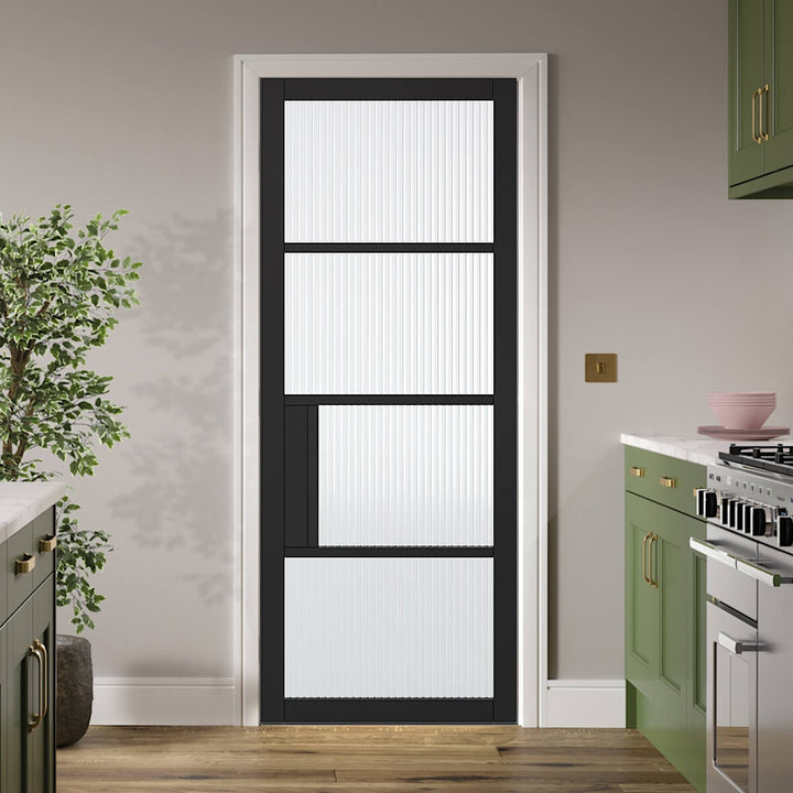 Black Chelsea 4L Internal Door with Reeded Glass