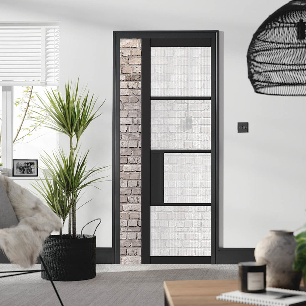 Black Chelsea 4L with Reeded Glass Pocket Door System