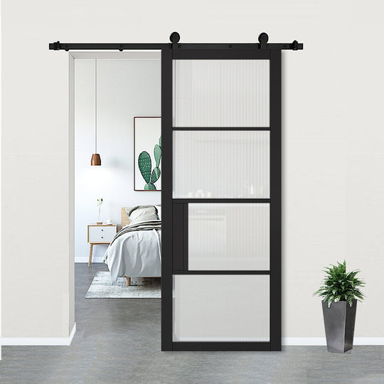 Chelsea Black Reeded Glazed Door with Top Hung Sliding Track