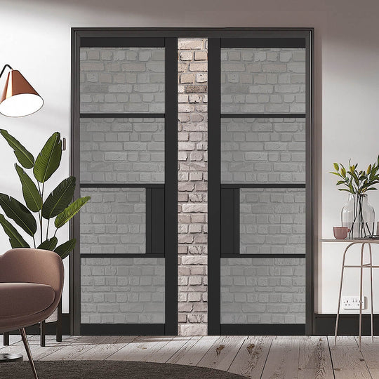 Black Chelsea 4L Tinted Glazed Double Pocket Door System
