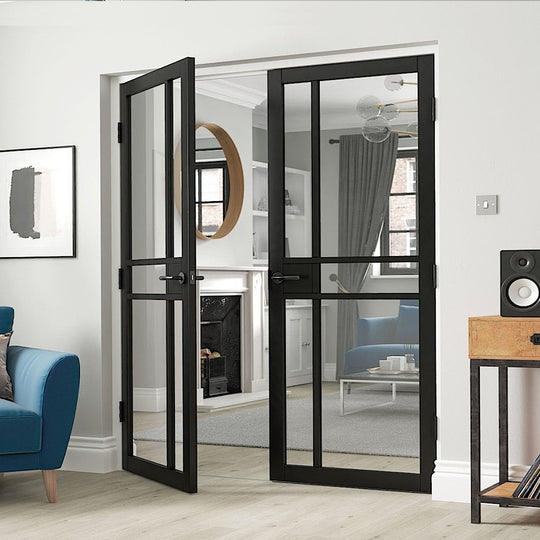 City Black Glazed Industrial Style Door Pair