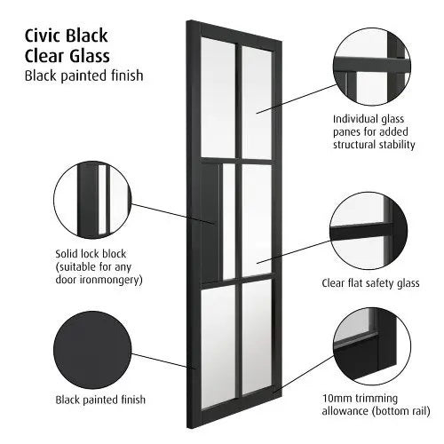 Civic Black Industrial Style Glazed Door Pair