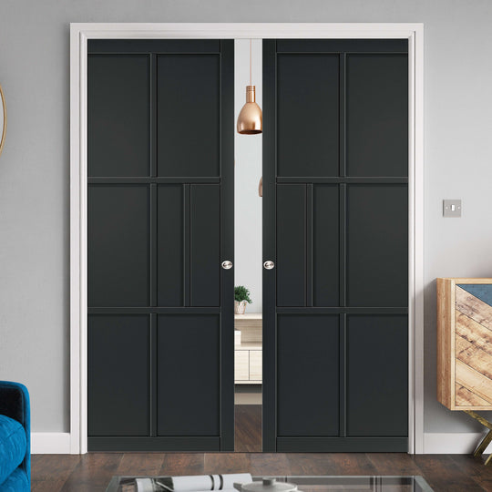 Civic Black Double Industrial Style Pocket Door Set