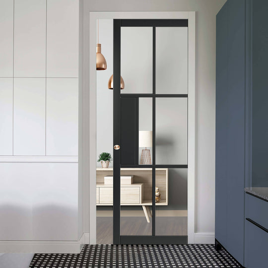 Civic Black Industrial Style Glazed Pocket Door Set