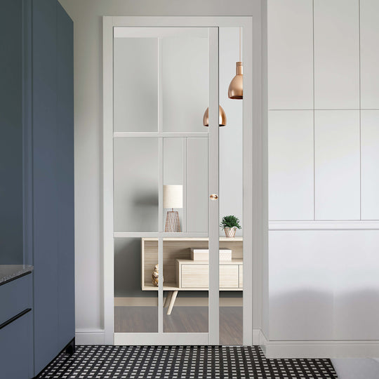 Civic White Industrial Style Glazed Pocket Door Set