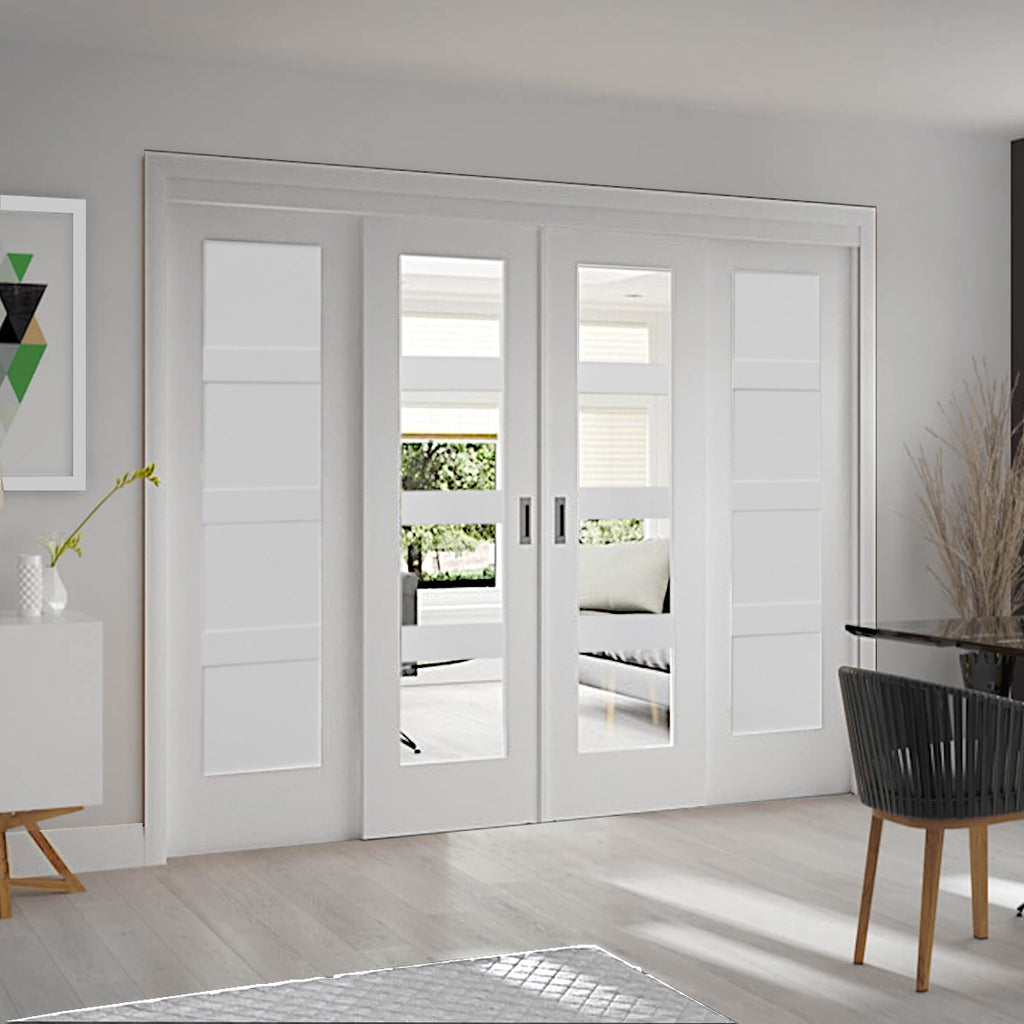 Sliding Room Divider with White Shaker Glazed & Solid Doors 