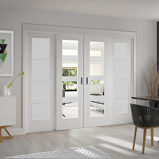 Sliding Room Divider with White Shaker Glazed & Solid Doors
