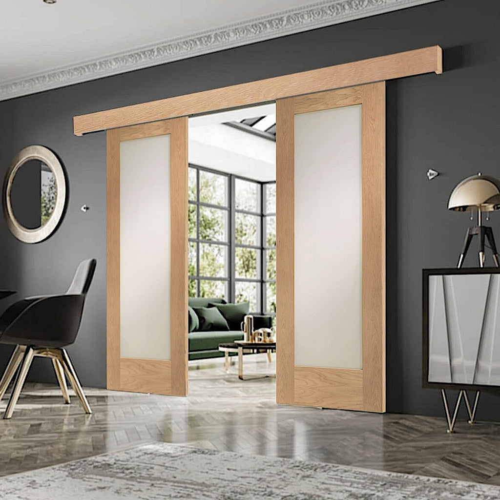 Oak Double Door Sliding System with Pelmet