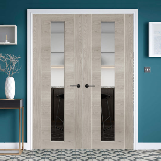 White Grey Laminate Forli Clear Glazed Door Pair