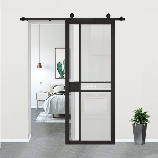 Greenwich Black Clear Glazed Door with Top Hung Sliding Track