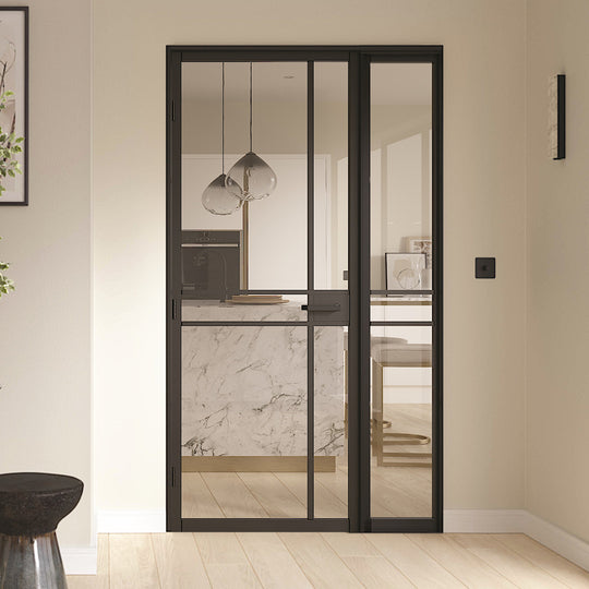 Black Greenwich Industrial Style Offset French Doors with Demi Panel