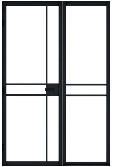 Black Greenwich Industrial Style Offset French Doors with Side Panel 