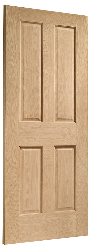 Victorian 4 Panel Internal Oak Fire Door with non Raised Mouldings Skewed Image
