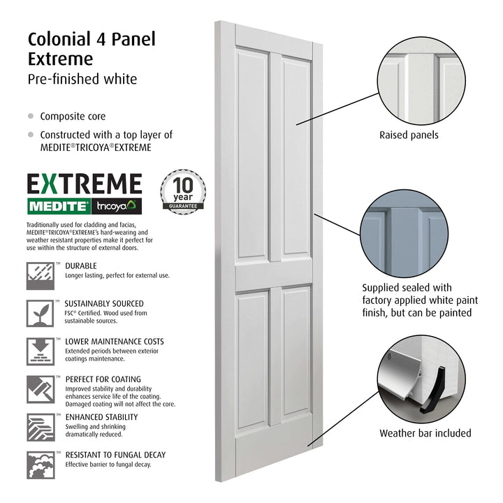 External Colonial 4 Panel White Fully Finished Extreme Door