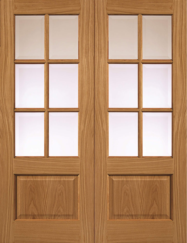 River Oak Dove French Doors With Clear Glass