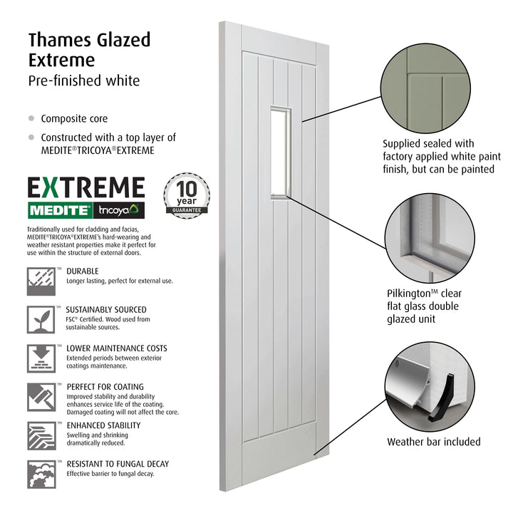 External Thames Glazed White Fully Finished Extreme Door