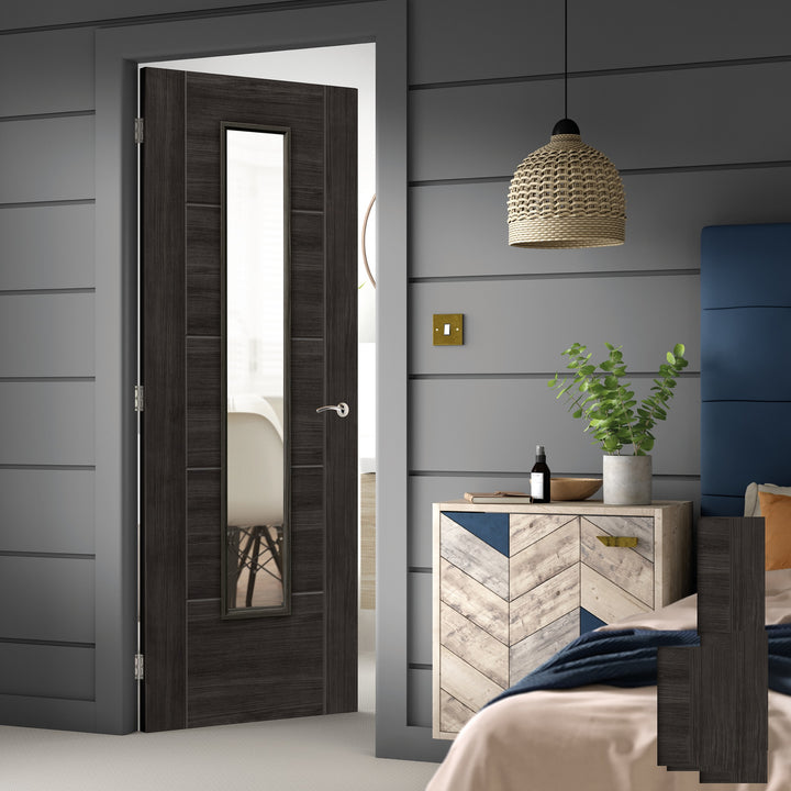 Tigris Cinza Dark Grey Laminate Glazed Door